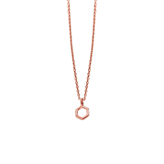 modern minimalist tiny hexagon pendant necklace in rose gold