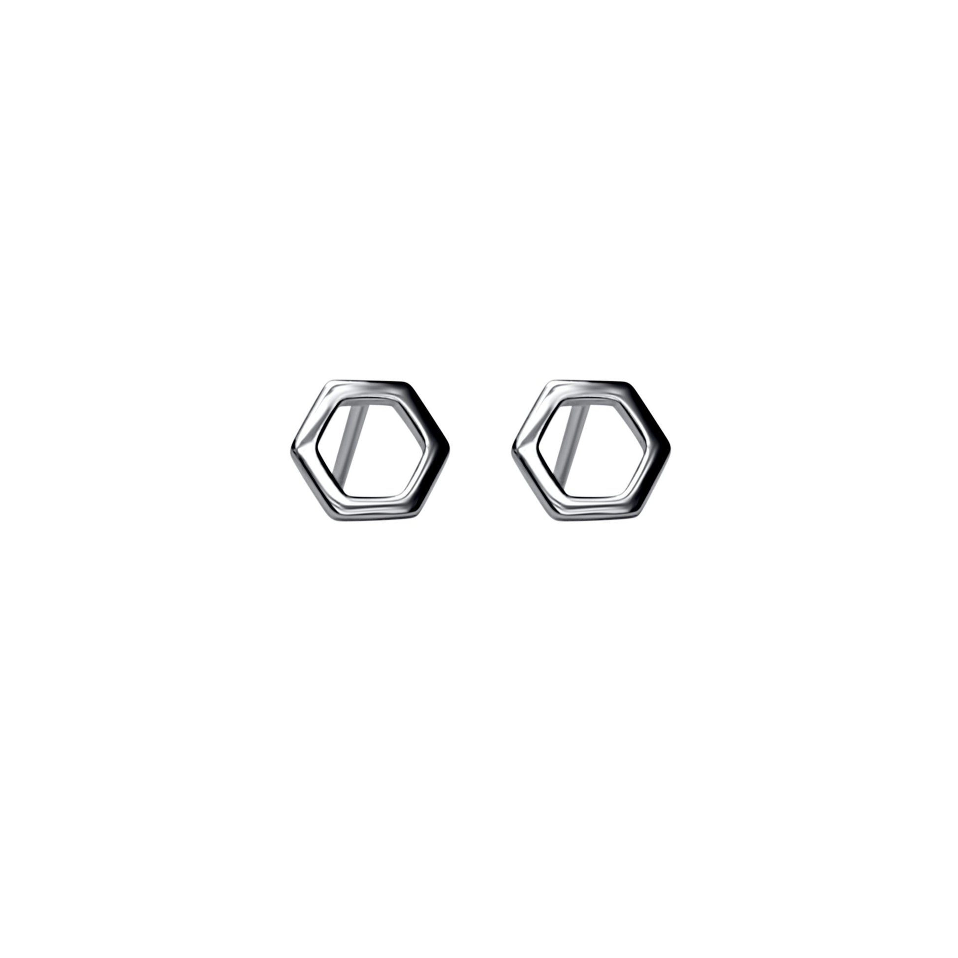 rhodium plated sterling silver  little hexagon stud earrings