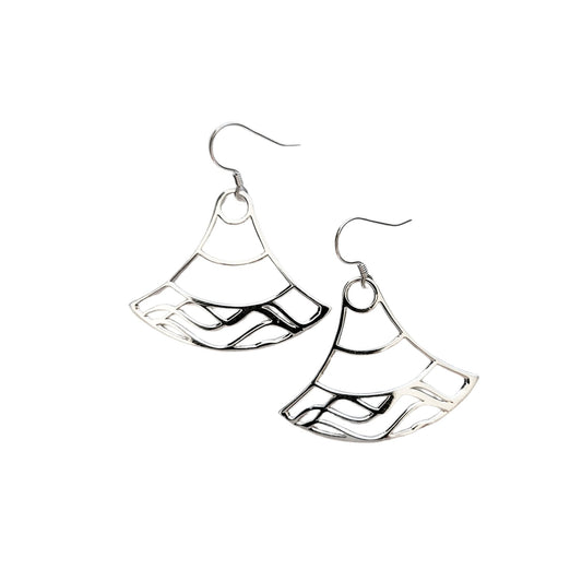 925 sterling silver double water wave Nalu design dangle earrings with a white background-1