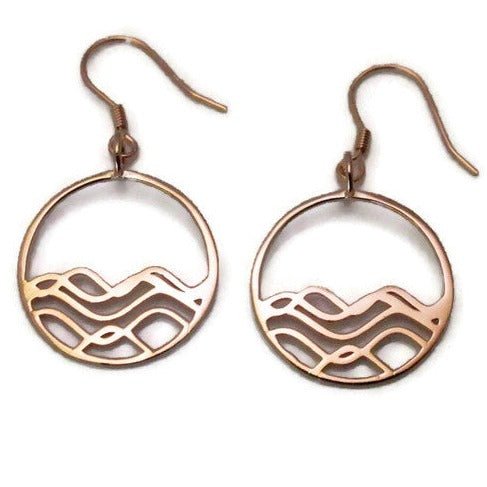 18k plated rose gold circle wave earrings
