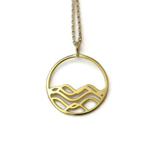 wave necklace, ocean jewelry, gold plated necklace