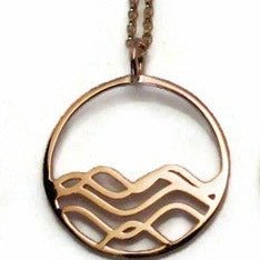 18k plated rose gold Petite high tide circle necklace on a white background