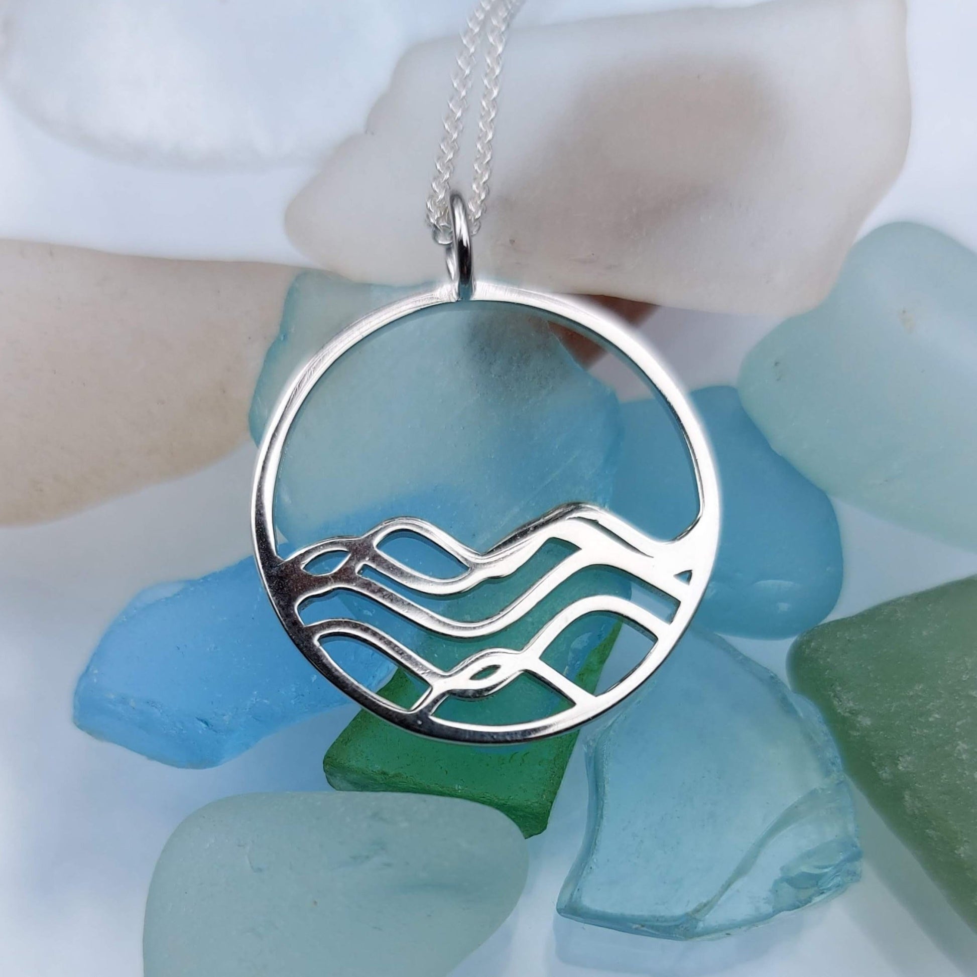 sterling silver wave necklace, ocean jewelry