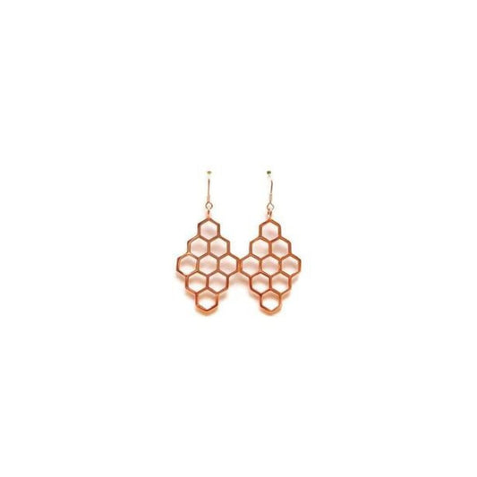 9 hexagons forming diamond shaped charms. rose gold petite honeycomb earrings