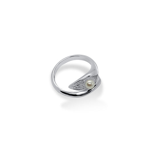 cala lily silver flower ring with freshwater pearl