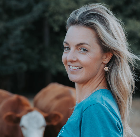 model outdoors wearing silver flower rose earrings