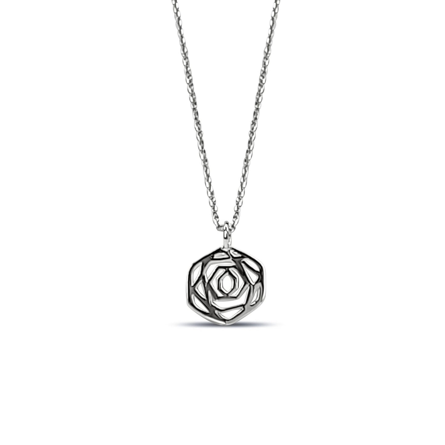 rhodium plated sterling silver rose flower pendant necklace