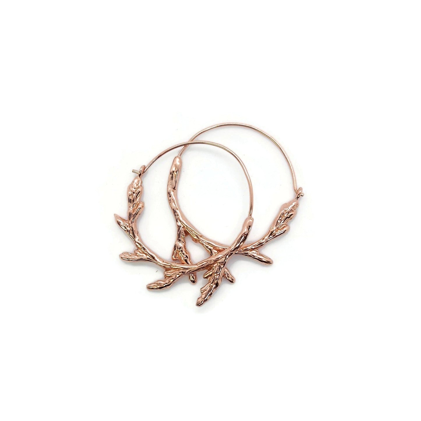 18k rose gold plated Sacred Circle Cedar Hoop Earrings on a white background-2