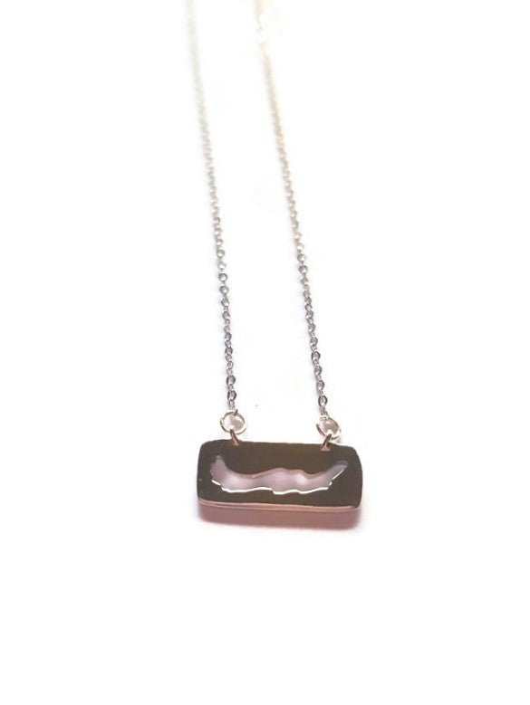gold plated necklace featuring a cut-out of Savary Island in rectangle pendant charm_2
