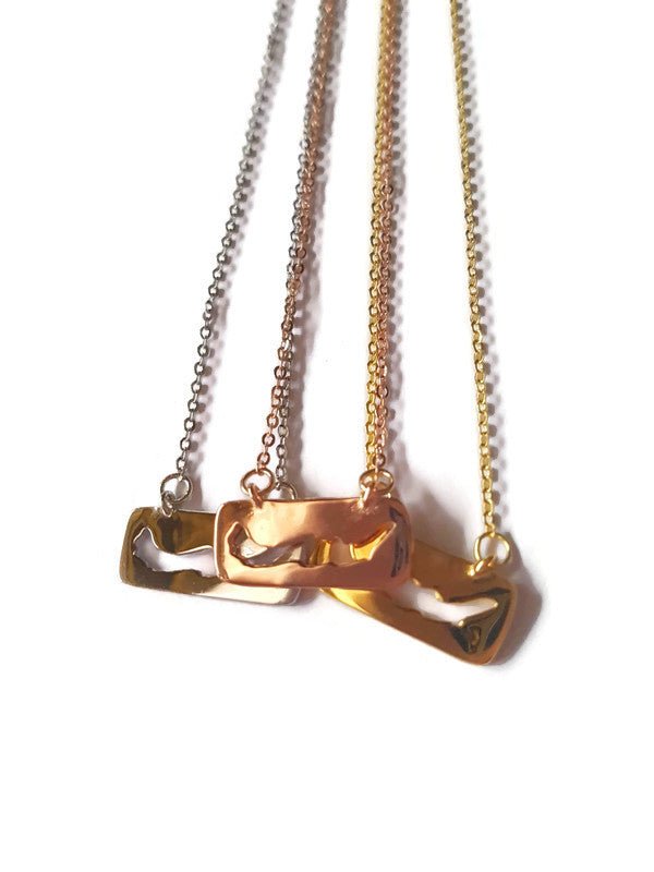 3 sterling silver and gold plated necklaces featuring a cut-out of Savary Island in rectangle pendant charm_2