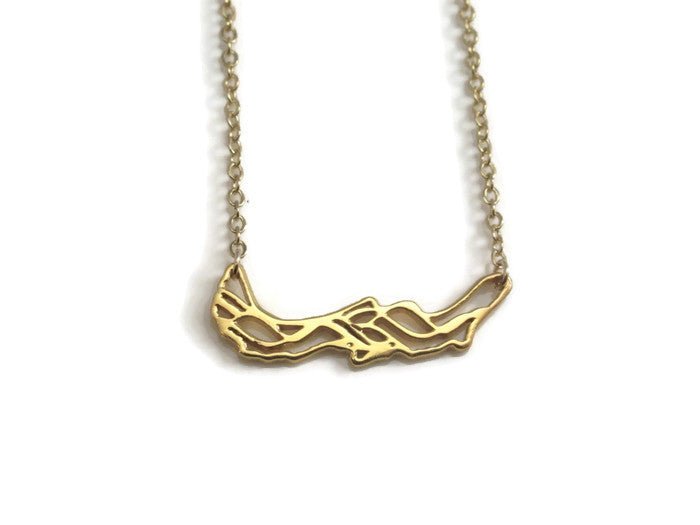 18k plated yellow gold sterling silver savary island necklace with wave texture on silver necklace chain