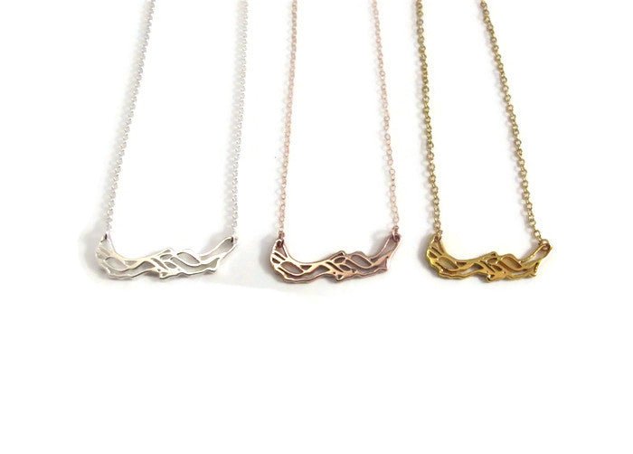 sterling silver, gold and rose gold savary island necklaces with wave texture on silver necklace chain