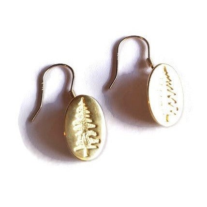 18k yellow gold plated Sitka Tree Oval Dangle on white background_1