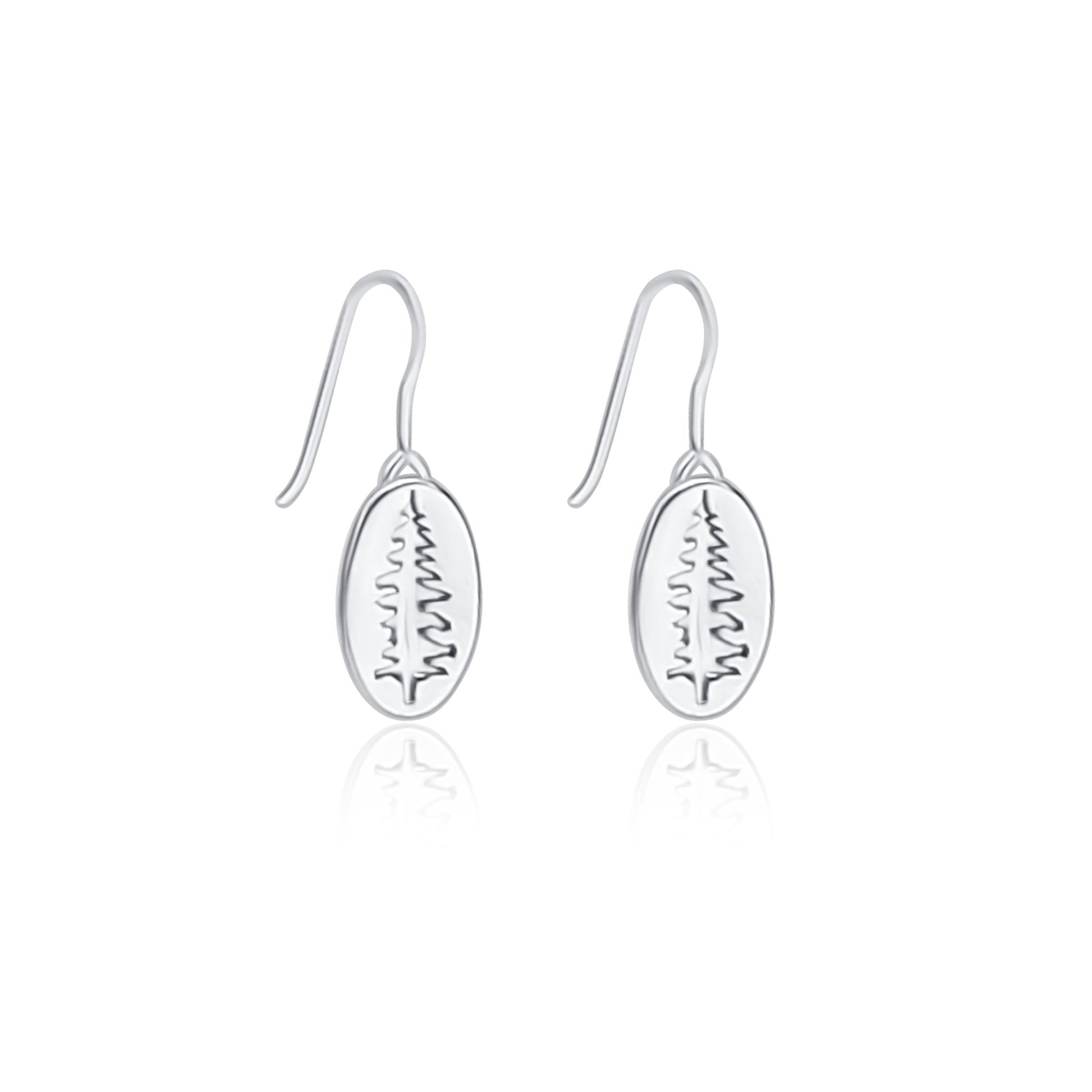 sterling silver oval dangle earrings with small sitka tree imprint