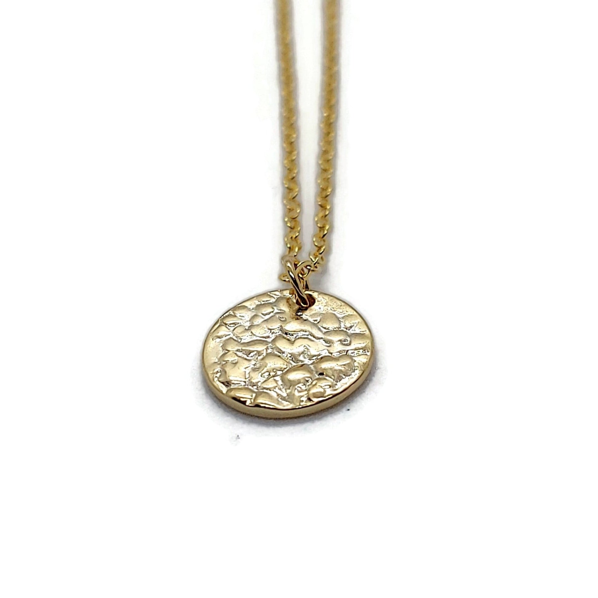 18k yellow gold plated Sol Textured Small Circle Pendant Necklace , circle necklace, ocean jewelry
