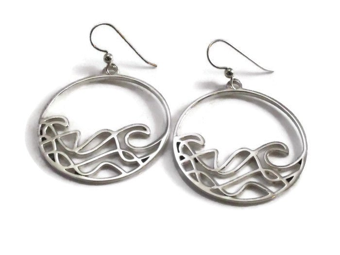 925 sterling silver Sombrio Circle Surf Wave Earrings on white background