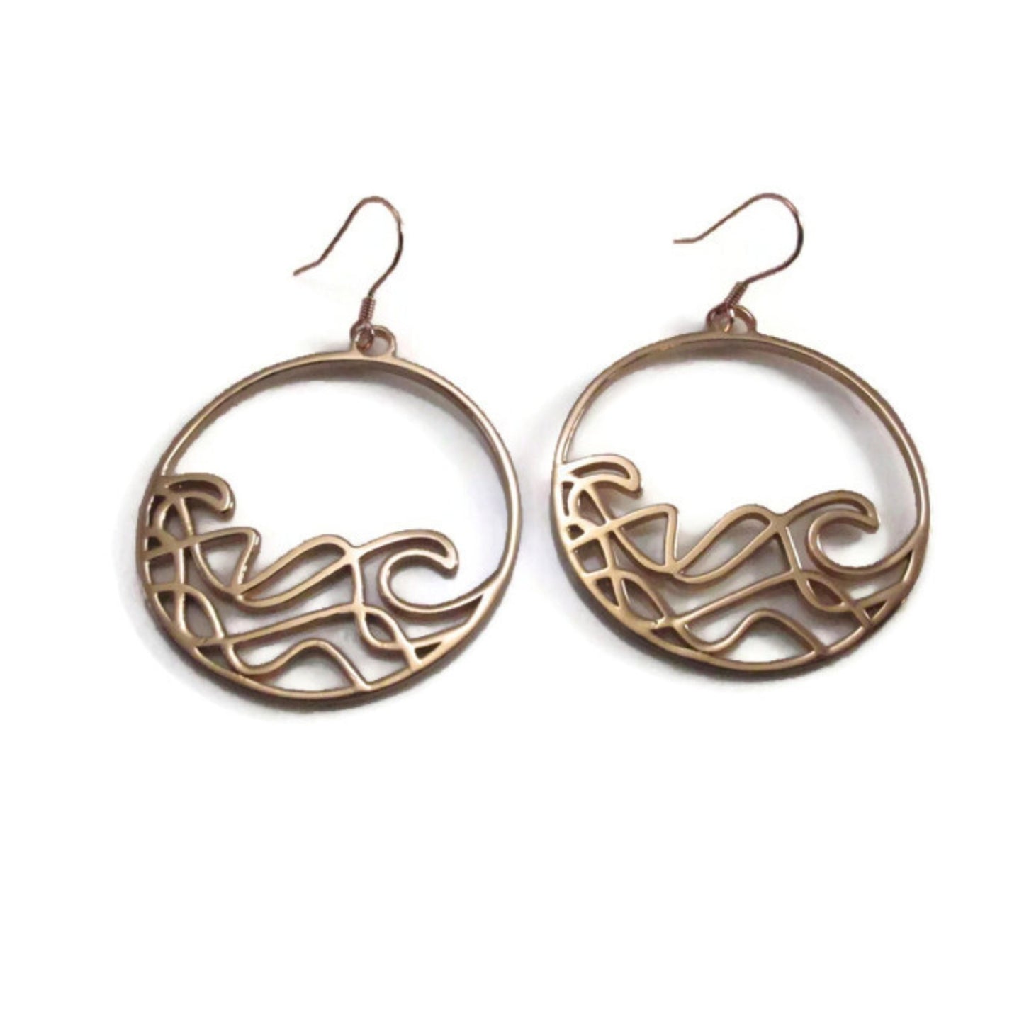 Sombrio- Big wave circle surf dangle earrings in rose gold