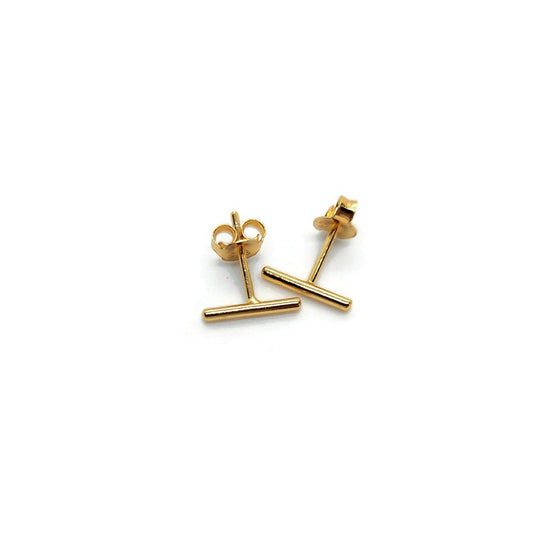 gold stick stud post earrings. gold vermeil. gold plated silver