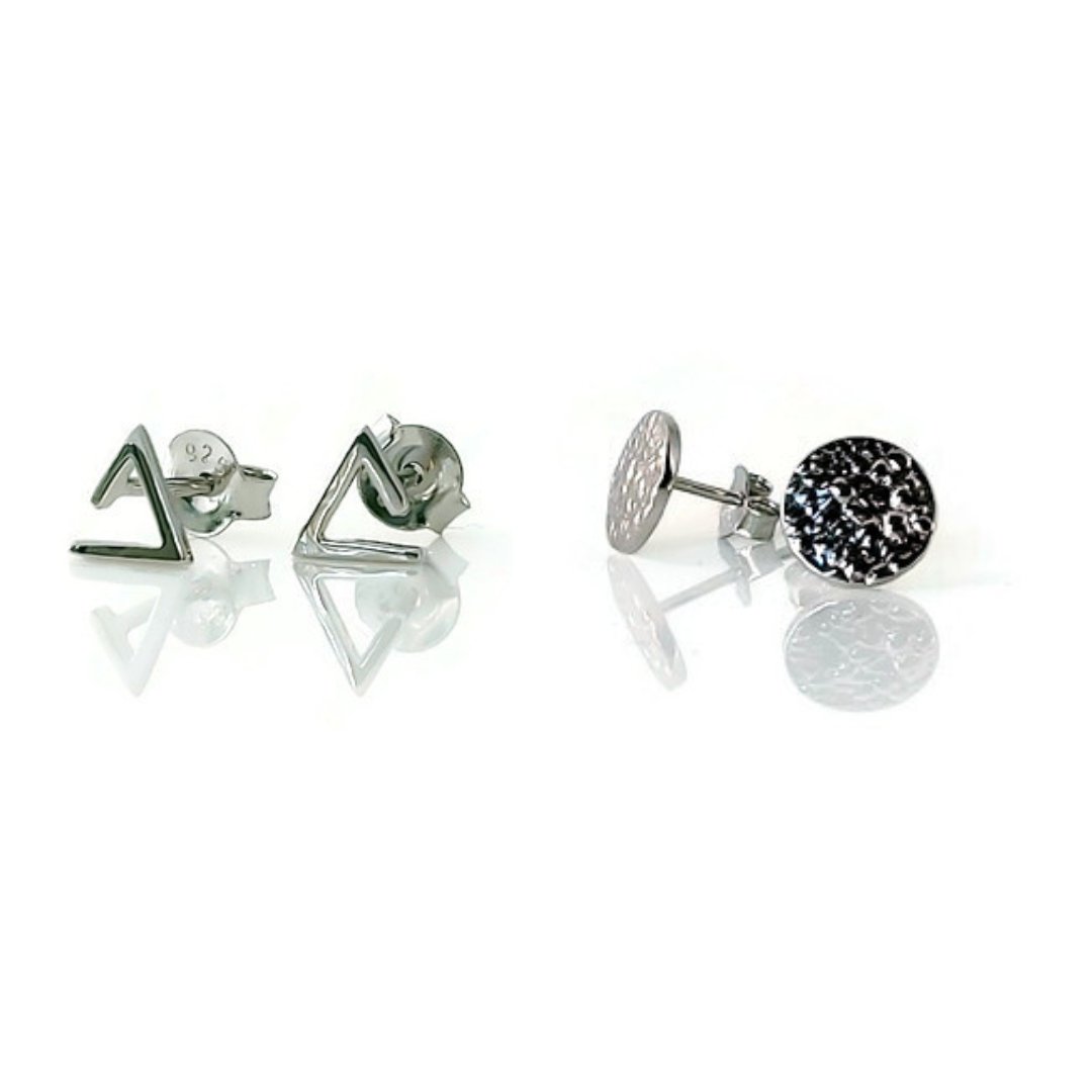 silver Kimberly Mountain minimalist stud earrings and silver sol circle earrings, stud earrings, earring studs, post earrings