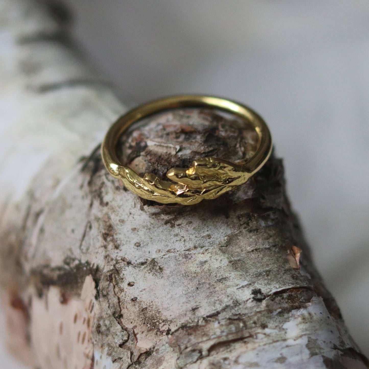 18 yellow gold plated size 5 Lost-wax casting technique captures the beauty of cedar leaf in silver ring
