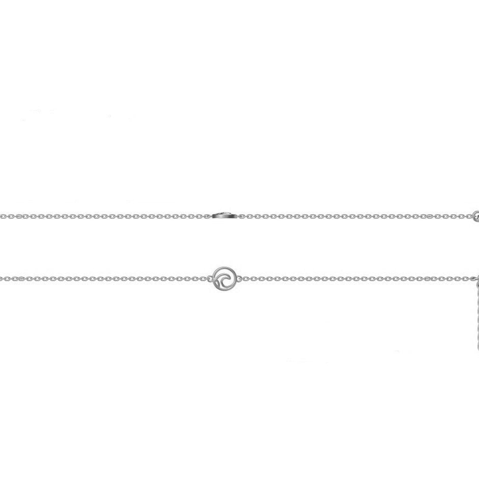 Rhodium Plated 925 Sterling Silver circle wave adjustable bracelet design with cable chain on with white background