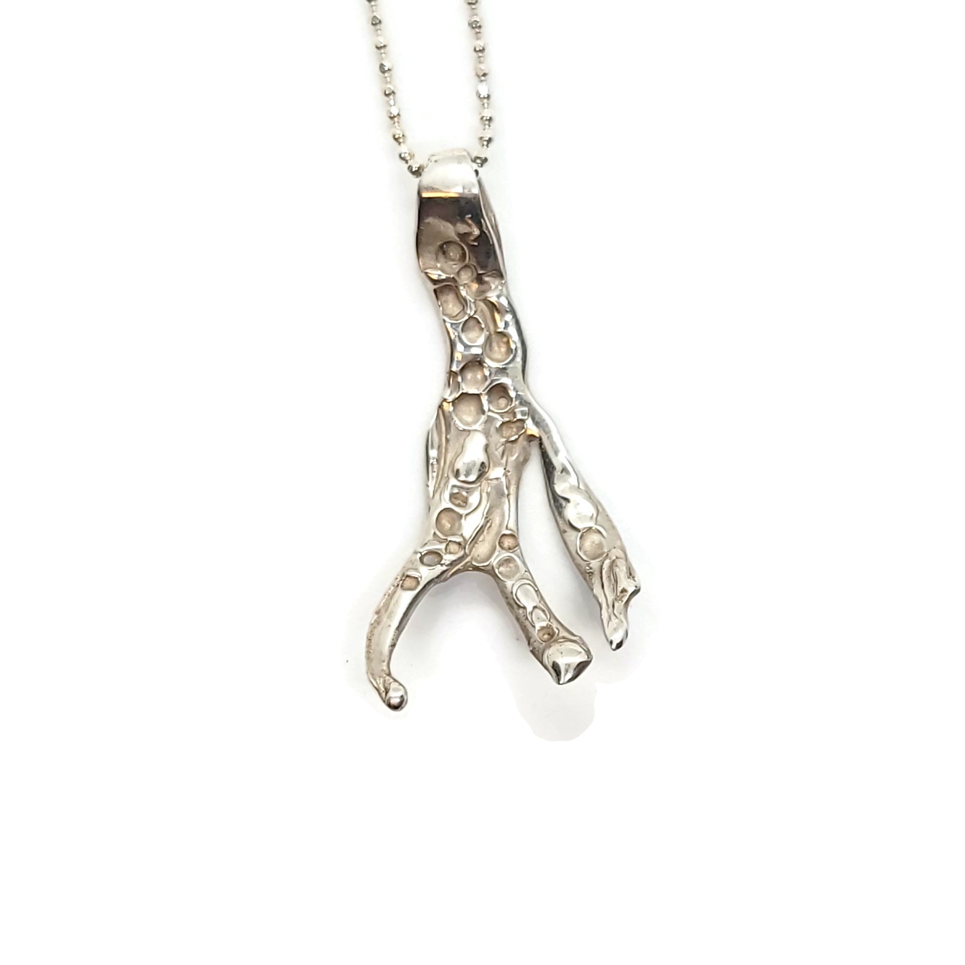 seaweed inspired organic one of  a kind necklace on silver necklace chain