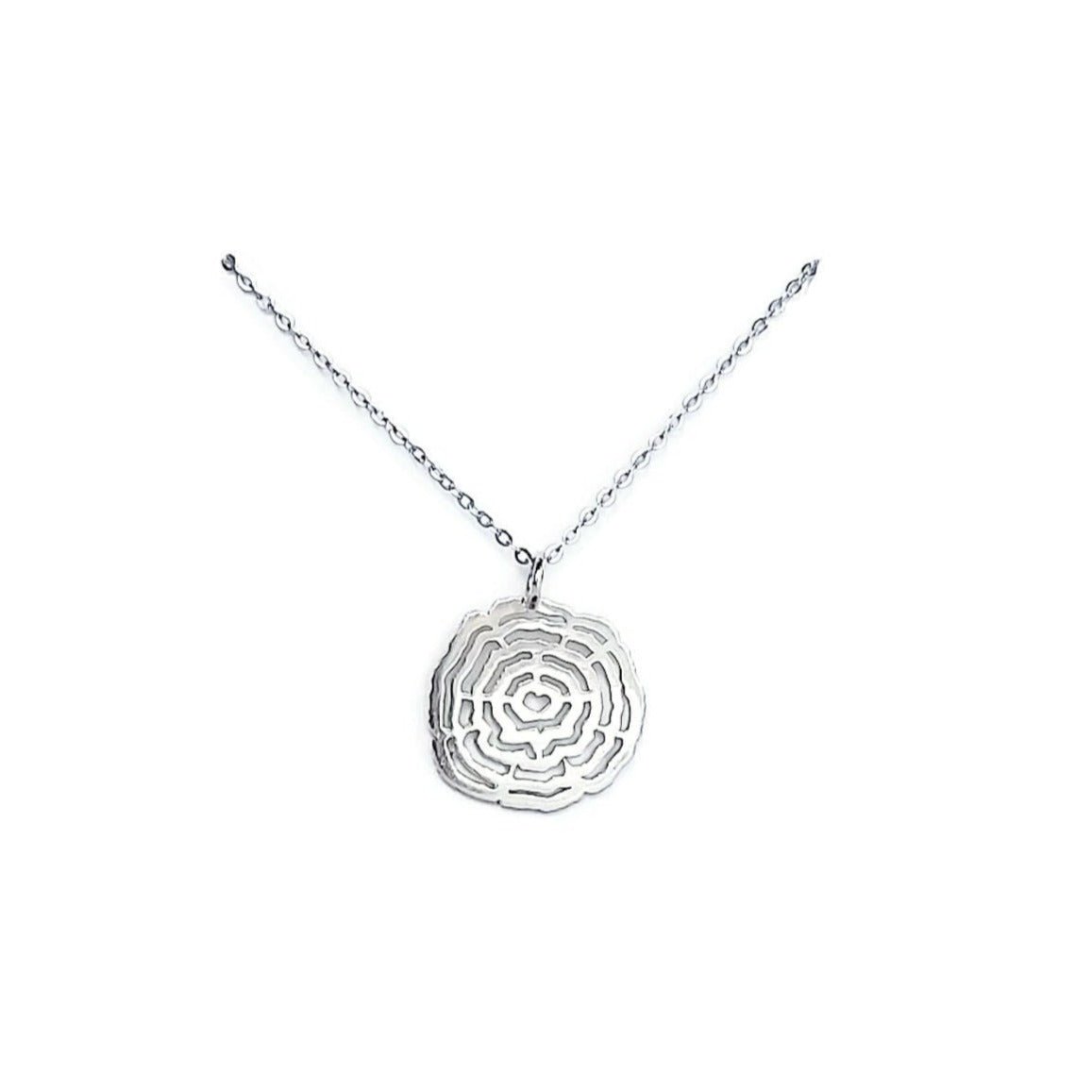 925 Sterling Silver Vita Tree ring pendant necklace with heart center cut out on white background